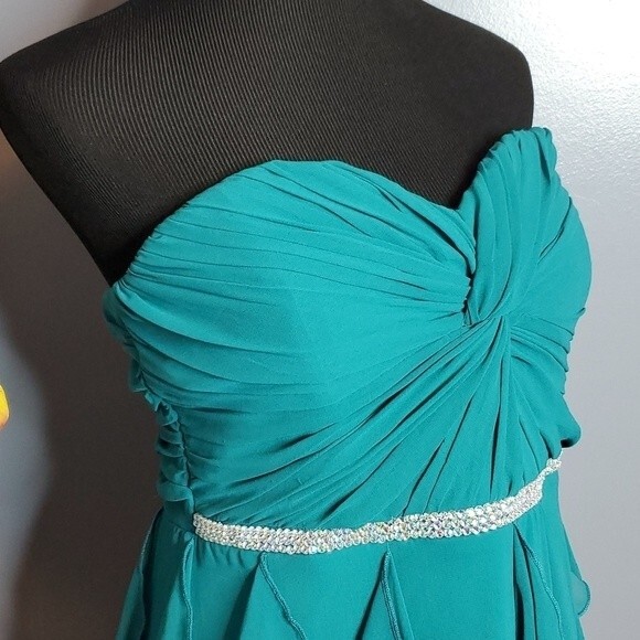 City Triangles Strapless Chiffon Ruffle Dress in Teal Size 15 NWT - Picture 4 of 15